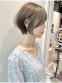 大人王道丸みショートボブナチュラル耳かけ透明感カラー