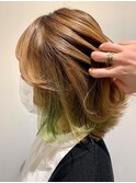 外ハネボブ,イヤリングカラー,エメラルドグリーン【草加】