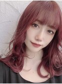 ワインレッド/チェリーレッド/ダブルカラー/赤髪/韓国ヘア