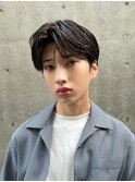 センターパートスパイキーショートフェザーパーマダークアッシュ