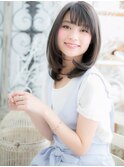 シースルーバング黒髪小顔レイヤーミディアムh2越谷20代30代40代