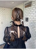 ツインアレンジ ツインポニー ベロア お洒落