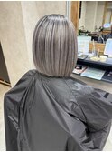 バレイヤージュ、ハイライト、レイヤーロング、グレーベージュ