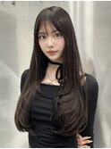 冬の小顔ロングレイヤーカット顔周りシールエクステブルーカラー
