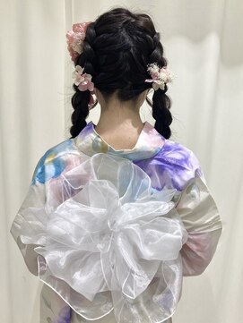 サクララ(Sakura la) 編み込みツイン×浴衣×兵児帯