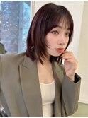 フェイスレイヤーカット ウルフ カシスピンク ウェットヘア