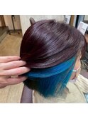 ナチュラルボブにブルーをプラス◎インナーカラー/ブリーチ