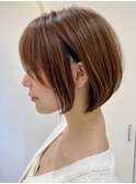 丸みショートボブ大人ショートボブマロンベージュショート