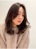 顔まわりレイヤーダークパープルミルクブラウンセンターパート