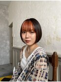 大人かわいいオレンジインナーカラー小顔ショートボブ20代30代