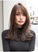 くびれミディアムハッシュカットダークアッシュモカブラウン