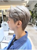 韓国風 フェザーショート×シルバーグレージュ
