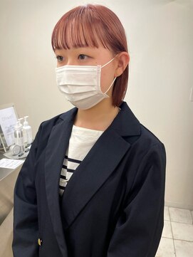 プフ 伏見(puf) オレンジピンク×ぷつっとボブ【伏見/丸の内/栄/髪質改善】