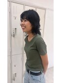 フェイスレイヤーウルフパーマロング×黒髪暗髪