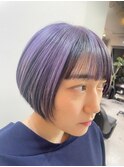 Goofy銀座/逆インナーカラー/ラベンダー/前髪ありショートボブ