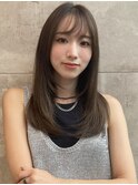 セミロング30代40代ストレートレイヤー前髪なし前髪あり表参道
