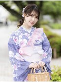 【浴衣】花火大会　浴衣レンタル　ヘアセット　ポニーテール