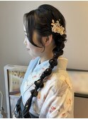 卒業式 袴 ヘアセット 編み下ろし 金箔 辻堂
