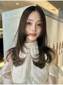 くびれレイヤー/オリーブベージュ/顔周り/シースルー/銀座