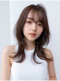 20代30代大人可愛い斜めバング/グレージュカラーレイヤーカット