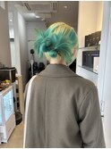 ターコイズグリーンルーツカラー10代20代簡単アレンジロング