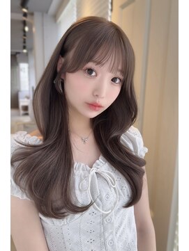 カシュカシュ 表参道(cache cache) ブリーチなしダブルカラーミルクティーシースルーぱっつん前髪