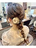 編み下ろしお呼ばれヘアセットたまねぎヘアアレンジ結婚式二次会