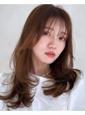 ワンカールレイヤーロング×透明感ブラウン