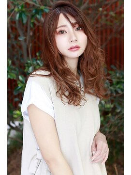 オーバーヘアー 大久保店(over hair) 【over hair】 オレンジベージュ×セミロングスタイル