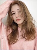 大人美人艶カラーベージュ小顔カット透明感レイヤーロング