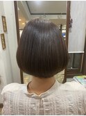 大人可愛い小顔丸みショートボブブリーチなし透明感カラー