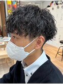 ツイストスパイラルパーマメンズパーママッシュウルフフェード
