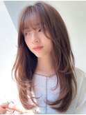小顔ワンカールレイヤーカットくびれヘアアプリコットオレンジ