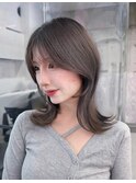 黒髪韓国小顔レイヤーイメチェン暗めオリーブグレークラゲヘアー