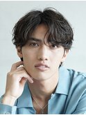渋谷シャドウパーマメンズマッシュウルフセンターパートカット