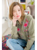 ミック ヘアアンドメイク アップ 駒込店(miq Hair&Make up)&nbsp;大人かっこいいくせ毛風かきあげ前髪無造作オレンジポップc1