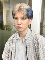 メンズハンサムショートハイトーンベージュブルー裾エンドカラー