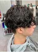 ダークアッシュニュアンスパーマ韓国マッシュベリーショート