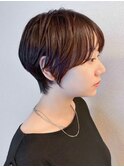 マッシュショート　丸み　大人かわいい　チョコブラウン