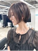 葛西ハイライト白髪ぼかしショートボブ小顔カットレイヤーカット