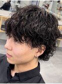 渋谷波巻きパーマメンズカットルーズパーママッシュウルフヘア