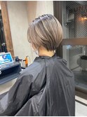 バレイヤージュ、ハイライト、レイヤーロング、グレーベージュ