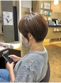 大人可愛い20代30代40代50代黒髪前下がりショートボブ/鹿児島