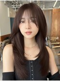 顔周りレイヤーカットくびれヘアミルクティーベージュカラー