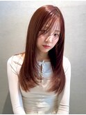 顔周りくびれ/韓国ヘア/ミディアム/美髪/かきあげレイヤー/暖色