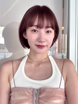 ガーデンヨコハマエスト(GARDEN YOKOHAMA est) ボブ 内巻き ワイドバング ピンクブラウン くびれヘア