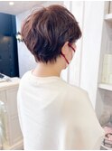 福山市Caaryニュアンスパーマショートヘア赤みパープルカラー