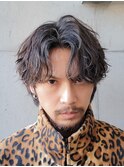 原宿ルーズパーマメンズカットシャドウパーマセンターパート30代