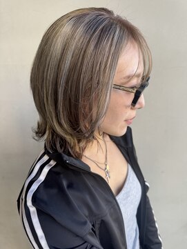 ヘアー アイス 御器所本店(HAIR ICI) 30代40代ミディアムレイヤーブリーチハイライトデザインカラー