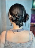 【リボンアレンジ】結婚式銀座お団子カチモリタイトヘアセット